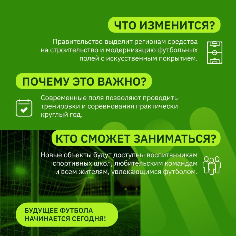 Новые футбольные поля с подогревом построят в регионах Новые футбольные поля с подогревом построят в регионах