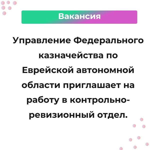 ВАКАНСИЯ!. Управление Федерального казначейства по Еврейской автономной области приглашает на работу в контрольно-ревизионный отдел
